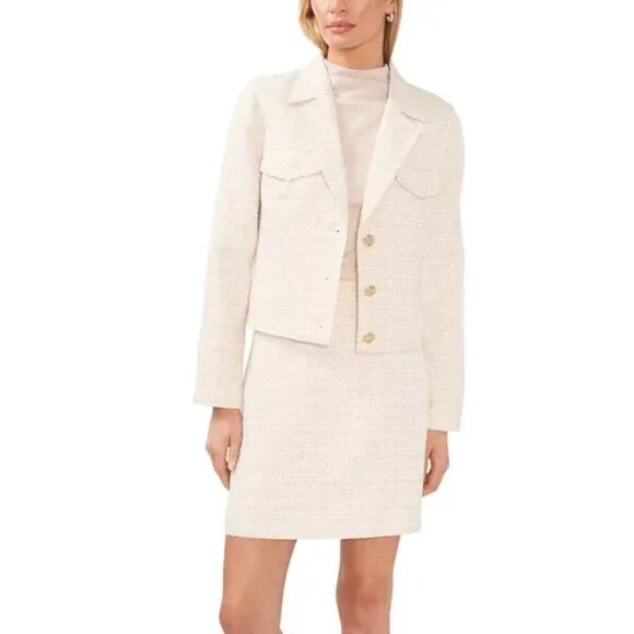 Halogen Nordstrom Womens Tweed Blazer Jacket Sz 2 Ivory Gold - Picture 2 of 10